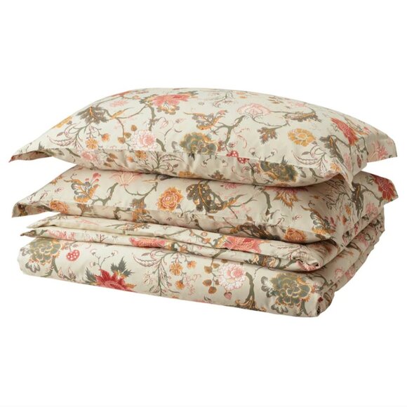 IKEA NASSELKLOCKA Duvet Cover Pillowcases Grey Beige Floral Full/Queen Sheet Set - Picture 1 of 7